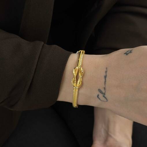 22 Ayar Altın Aşk Düğümü Kelepçe – Zarif ve Minimal Tasarım - 5