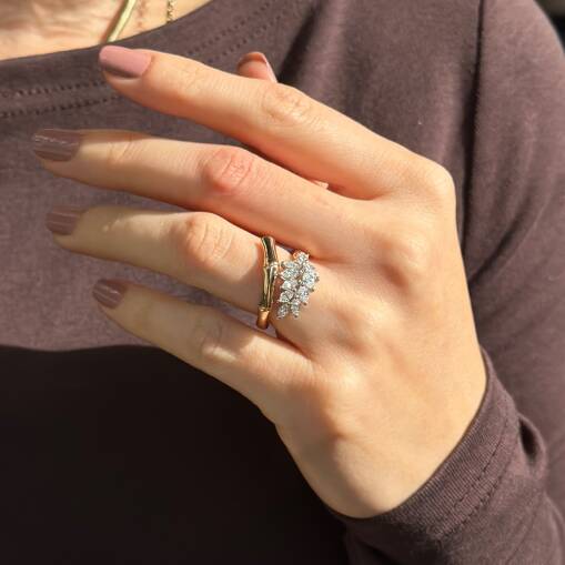 Star Markiz Kesim Pırlanta Yaprak Yüzük Rose Gold - 3