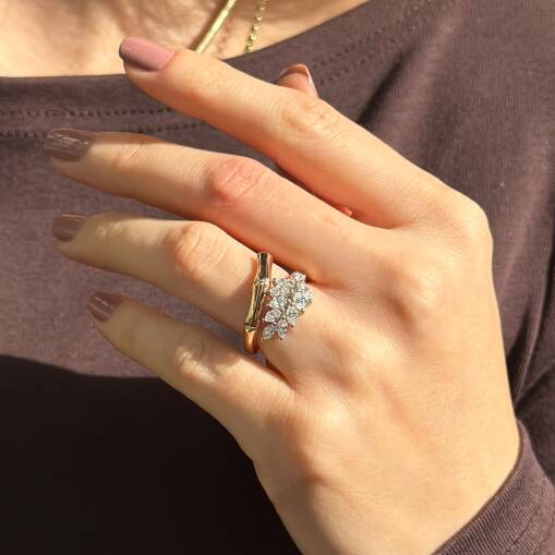 Star Markiz Kesim Pırlanta Yaprak Yüzük Rose Gold - 4