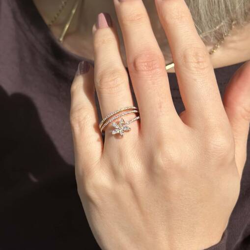 Star Pırlanta Çiçek Yüzük Rose Gold – Özel Model - 3