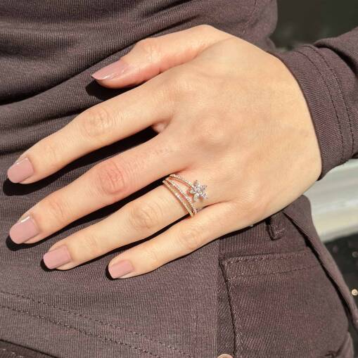 Star Pırlanta Çiçek Yüzük Rose Gold – Özel Model - 4