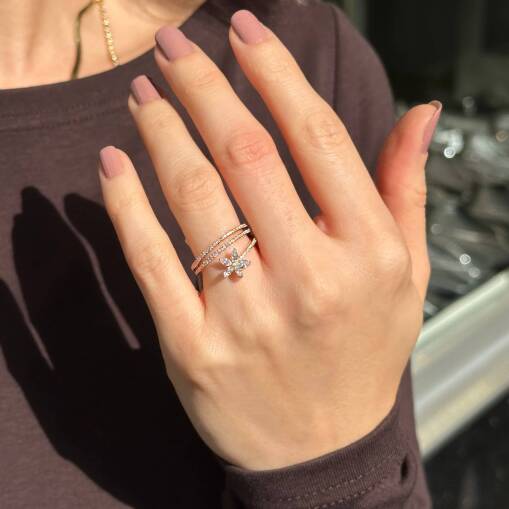 Star Pırlanta Çiçek Yüzük Rose Gold – Özel Model - 5