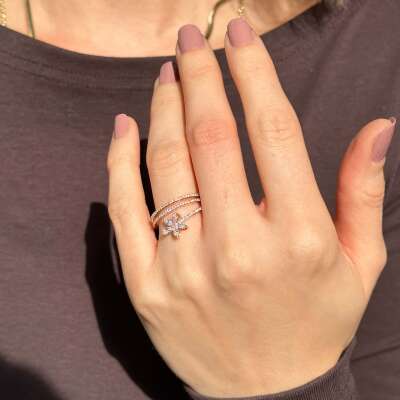 Star Pırlanta Çiçek Yüzük Rose Gold – Özel Model - 6