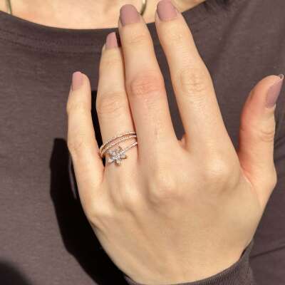 Star Pırlanta Çiçek Yüzük Rose Gold – Özel Model - 7