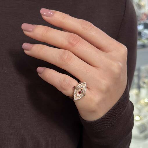 Star Yakut Taşlı Pırlanta Yüzük – Sevgililer Günü Hediyesi - 4