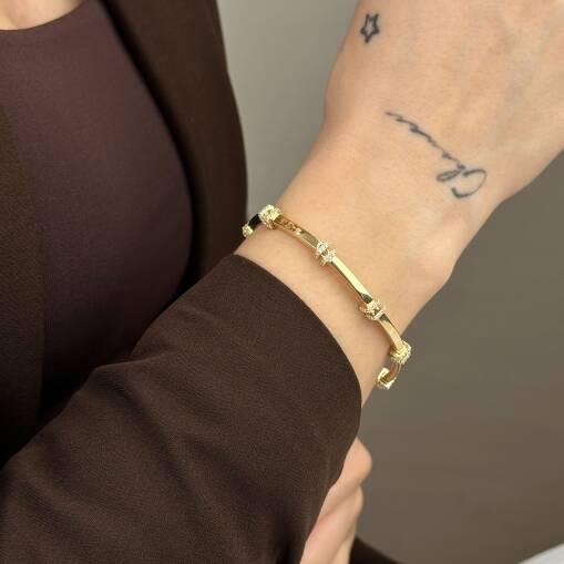 14 Ayar Altın Taşlı Bileklik – Baget Detaylı Tasarım - 4