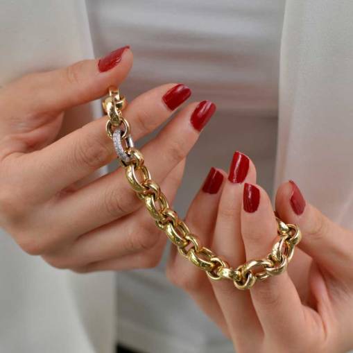 Taşlı Cetaş Halka Bileklik 14k Altın - 1