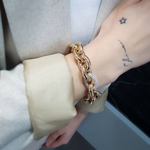 Taşlı Halka Zincir Bileklik 14k Altın - 1