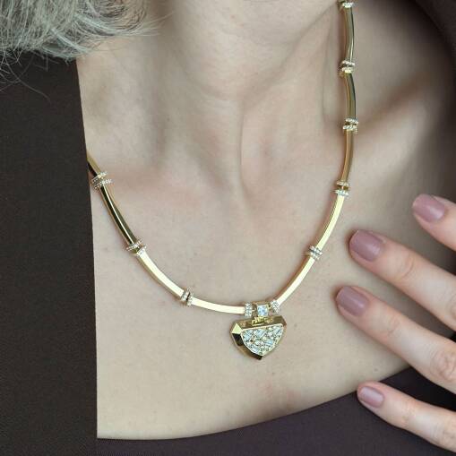 14 Ayar Altın Taşlı Kolye – Baget | 27.48 gr - 2