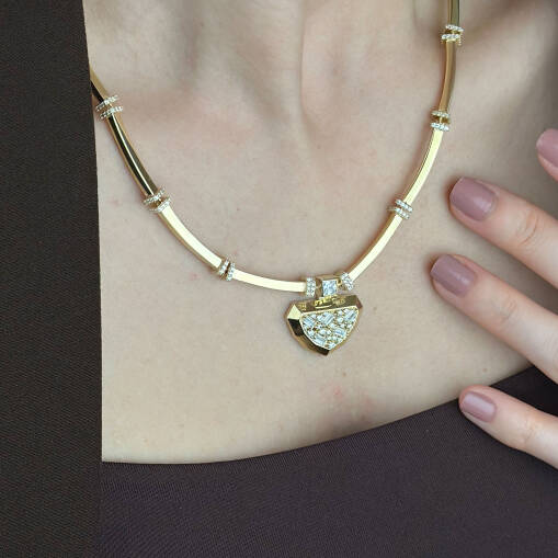 14 Ayar Altın Taşlı Kolye – Baget | 27.48 gr - 5