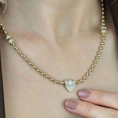 14 Ayar Altın Taşlı Kolye – Baget ve Zarif Tasarım - 5