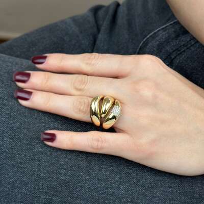 14 Ayar Altın Taşlı Yüzük – Kıvrımlı Bombe Sarmal - 3