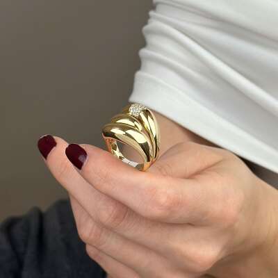 14 Ayar Altın Taşlı Yüzük – Kıvrımlı Bombe Sarmal - 4