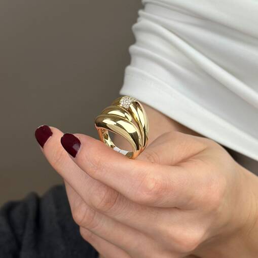 14 Ayar Altın Taşlı Yüzük – Kıvrımlı Bombe Sarmal - 4