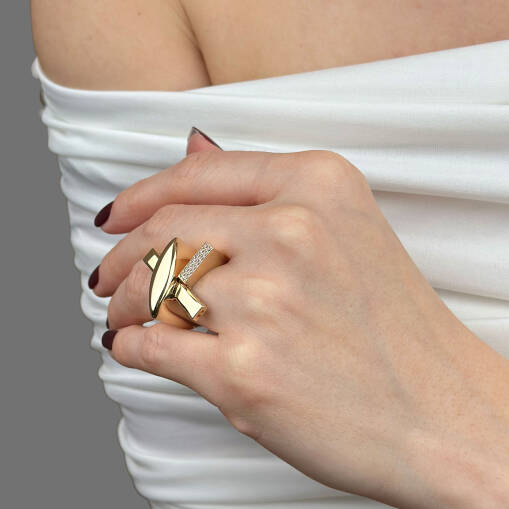 14 Ayar Altın Taşlı Yüzük – Modern Tasarım Model - 4