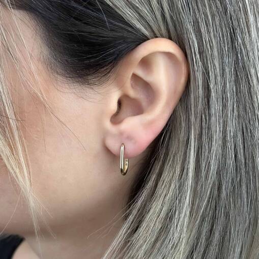 Günlük Şıklık: Taşsız Oval Dikdörtgen 14 Ayar Altın Küpe - 1