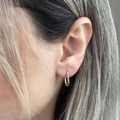 Günlük Şıklık: Taşsız Oval Dikdörtgen 14 Ayar Altın Küpe - 2