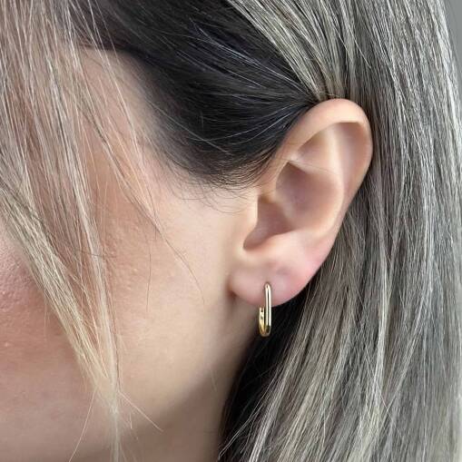 Günlük Şıklık: Taşsız Oval Dikdörtgen 14 Ayar Altın Küpe - 3