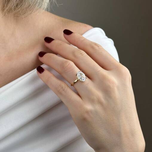 14 Ayar Altın Tektaş Yüzük – Oval Zirkon Taşlı - 1