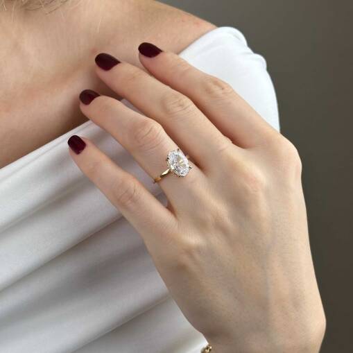 14 Ayar Altın Tektaş Yüzük – Oval Zirkon Taşlı - 5