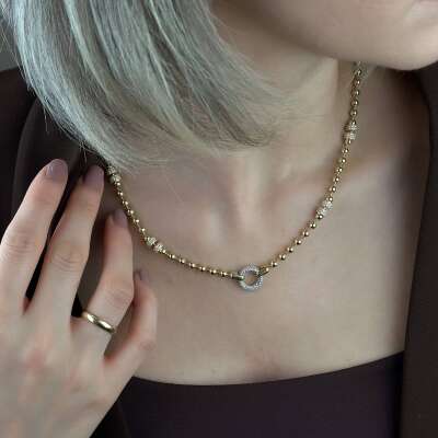 14 Ayar Altın Taşlı Top Kolye – Zarif ve Şık Tasarım - 2