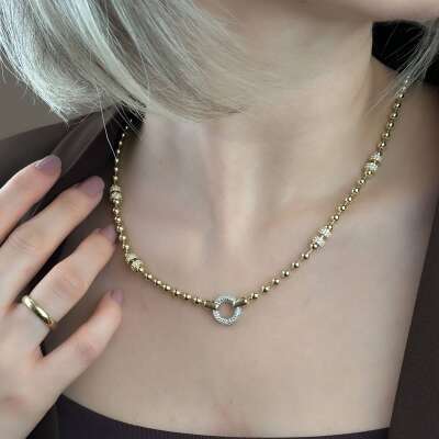 14 Ayar Altın Taşlı Top Kolye – Zarif ve Şık Tasarım - 3