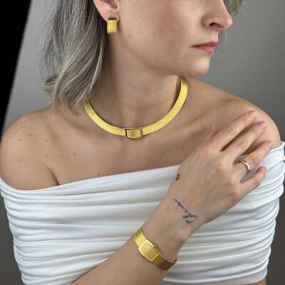 Trabzon Hasır Bileklik 14 Ayar Altın | 7 Sıra Zarif Tasarım - 5