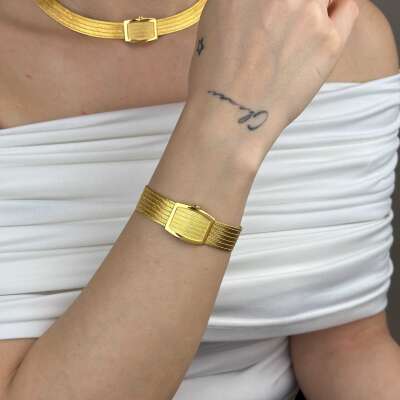 Trabzon Hasır Bileklik 14 Ayar Altın | 7 Sıra Zarif Tasarım - 3