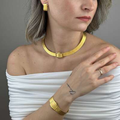 Trabzon Hasır Bileklik 14 Ayar Altın | 7 Sıra Zarif Tasarım - 6