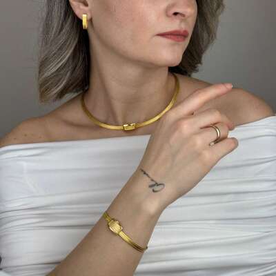 Trabzon Hasır Bileklik 14 Ayar Altın | İnce Üç Sıra - 7