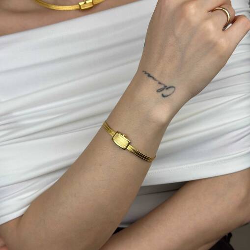 Trabzon Hasır Bileklik 14 Ayar Altın | İnce Üç Sıra - 5