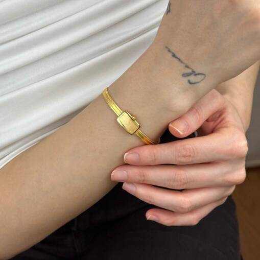 Trabzon Hasır Bileklik 14 Ayar Altın | İnce Üç Sıra - 1