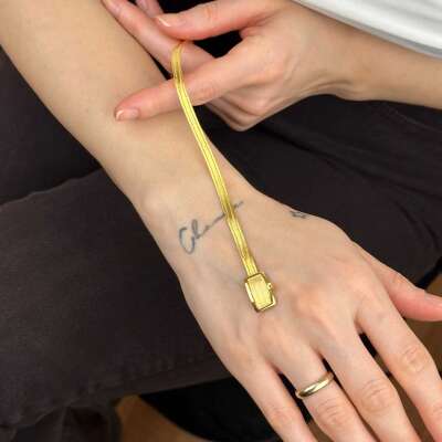 Trabzon Hasır Bileklik 14 Ayar Altın | İnce Üç Sıra - 4