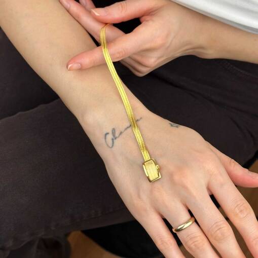 Trabzon Hasır Bileklik 14 Ayar Altın | İnce Üç Sıra - 4