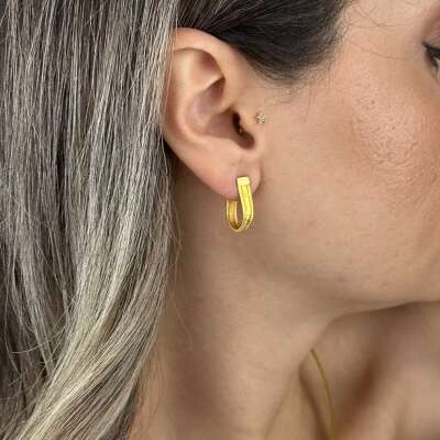 Trabzon Hasır Küpe 14 Ayar Altın | İnce Üç Sıra - 3