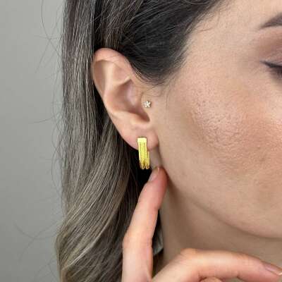 Trabzon Hasır Küpe 14 Ayar Altın | İnce Üç Sıra - ENGİNGOLD KAR