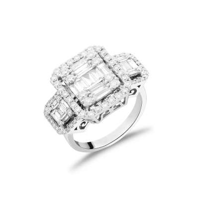 Üçlü Baget Pırlanta Yüzük - ENGİNGOLD