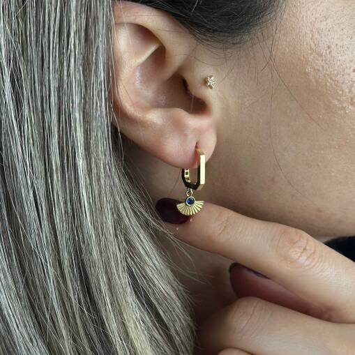 14 Ayar Altın Vintage Küpe – Sallantılı Mavi Zirkon - 3