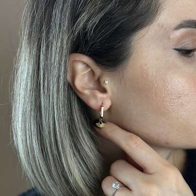 14 Ayar Altın Vintage Küpe – Sallantılı Mavi Zirkon - 4