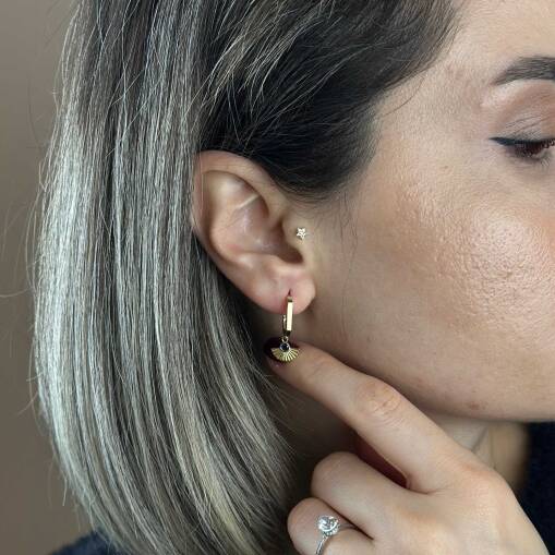 14 Ayar Altın Vintage Küpe – Sallantılı Mavi Zirkon - 4