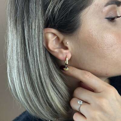 14 Ayar Altın Vintage Küpe – Sallantılı Mavi Zirkon - 2