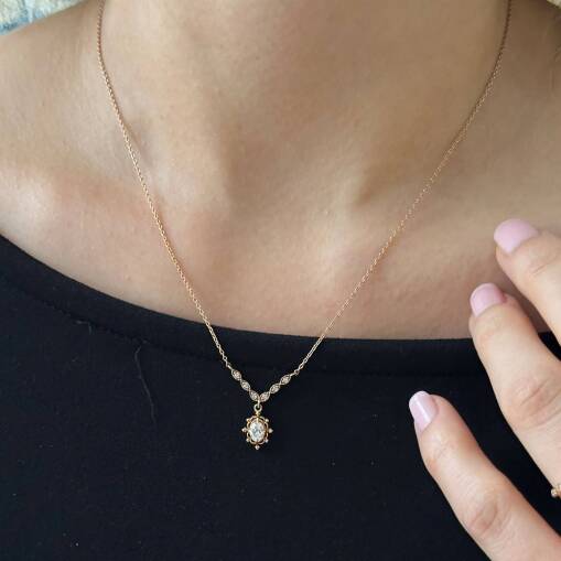 Vintage Pırlanta Kolye 14 Ayar Altın Şıklığı - 5