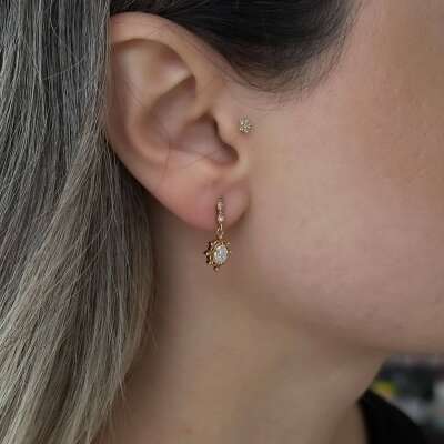 Vintage Pırlanta Küpe 14 Ayar Altın – Özel Hediye Seçeneği - 2