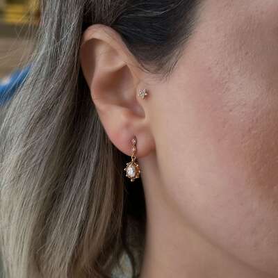 Vintage Pırlanta Küpe 14 Ayar Altın – Özel Hediye Seçeneği - 3