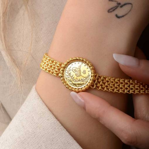 Yarım Reşatlı Dorikalı Altın Zincir Bileklik - 1