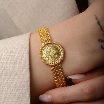 Yarım Reşatlı Dorikalı Altın Zincir Bileklik - 2