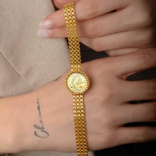 Yarım Reşatlı Dorikalı Altın Zincir Bileklik - 3