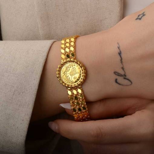 Yarım Reşatlı Dorikalı Pullu Altın Bileklik - 1