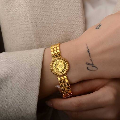 Yarım Reşatlı Dorikalı Pullu Altın Bileklik - 2