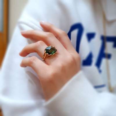 Yeşil Topaz Taşlı 14k Altın Yüzük - 3